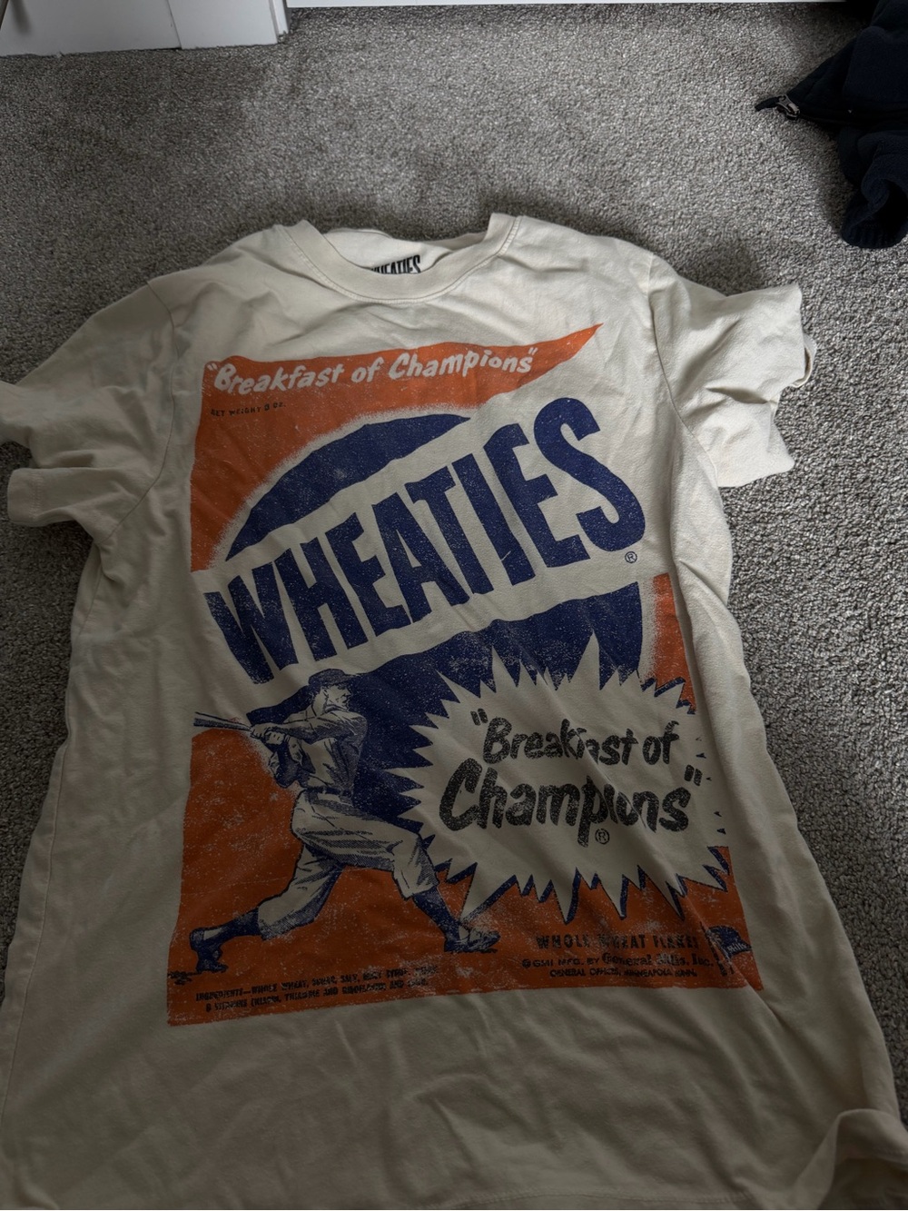 Men’s Graphic Tee - Cream with Orange & Blue Print